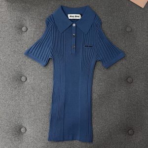 미우미우 버진 울 니트 폴로 셔츠