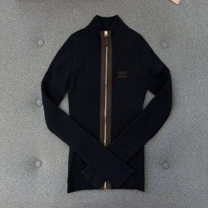 미우미우 캐시미어 레더 집업 폴로 가디건