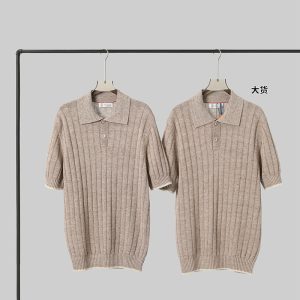 브루넬로 쿠치넬리 린넨 코튼 헨리넥 반팔 니트
