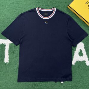 펜디 FF 로고 멀티 컬러 스트라이프 크루넥 코튼 티셔츠