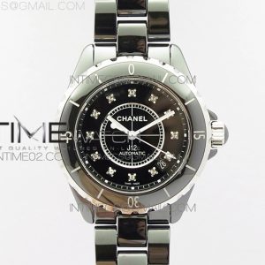 EAST공장 샤넬 J12 블랙세라믹 12포인트다이얼 38mm 남성용 세라믹브레이슬릿 솔리드백 J12 38mm EAST 11 Best Edition Black Korea Ceramic Black Dial Crystals Markers on Bracelet A2892