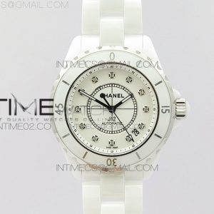 EAST공장 샤넬 J12 화이트세라믹 12포인트다이얼 38mm 남성용 세라믹브레이슬릿 솔리드백 J12 38mm EAST 11 Best Edition White Korea Ceramic White Dial Crystals Markers on Bracelet A2892