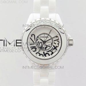 EAST공장 샤넬 J12 화이트세라믹 넘버다이얼 33mm 여성용 세라믹브레이슬릿 솔리드백 J12 33mm White Korea Ceramic EAST Factory 11 Best Edition White Numbers Dial on Bracelet Swiss Quartz