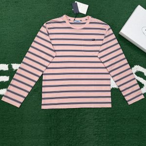 프라다 스트라이프 코튼 저지 롱 슬리브 티셔츠