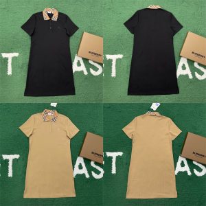 버버리 체크 카라 코튼 피케 폴로 셔츠 드레스