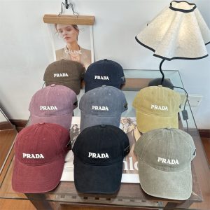 프라다 로고 자수 캔버스 볼캡