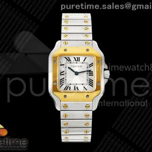 8848공장 까르띠에 산토스 스몰 옐로우골드콤비 화이트다이얼 브레이슬릿 Santos 27mm SSYG 8848F 11 Best Edition Silver Dial on SSYG Bracelet Quartz