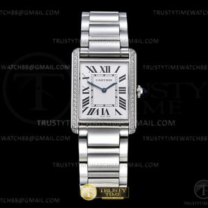 K11공장 까르띠에 탱크 머스트 라지 스틸 다이아몬드베젤 화이트다이얼 브레이슬릿 CAR0548B - Cartier Tank Must Large Dia SSSS Wht K11 Sw Qtz