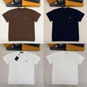 루이비통 LV 로고 패치 숏 슬리브드 크루넥 니트 티셔츠