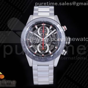 XF공장 태그호이어 칼리버호이어 43 스켈레톤다이얼 브레이슬릿 Calibre Heuer 01 Chrono 43mm SS XF 11 Best Edition Skeleton Dial Red Hand on SS Bracelet A1887