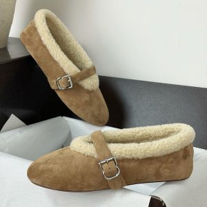 알라이아 스웨이드 시어링 발레리나 플랫 슈즈