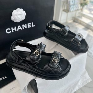 샤넬 24P CC로고 벨크로 퀼팅 램스킨 샌들