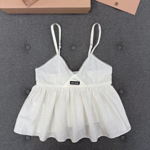 미우미우 슬럽 아이렛 포플린 탑