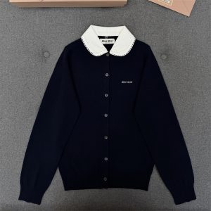 미우미우 자수 포플린 카라 캐시미어 가디건